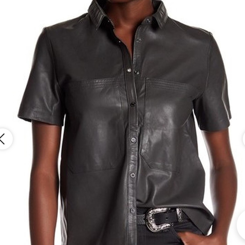 Zadig & Voltaire Black Leather Button Down Shirt
